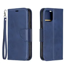 iPhone14 対応 ケース カバー 手帳タイプ レザー 合皮 ストラップ付き スタンド機能 カード収納 ポケット シンプル 無地 マグネット開閉 おしゃれ 仕事 ビジネス ネイビー ブルー