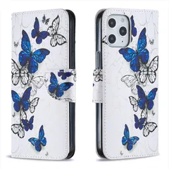 iPhone14 対応 ケース カバー 手帳タイプ 水彩画 蝶々 バタフライ フラワー 花 アート イラスト レザー 合皮 マグネット開閉 カード収納 スタンド機能 ホワイト ブルー