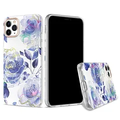 iPhone14 対応 ケース カバー 背面タイプ 花柄 フラワー ボタニカル レインボー くすみカラー かわいい おしゃれ シンプル アート イラスト ブルー ホワイト