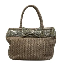 ANTEPRIMA MISTO(アンテプリマミスト) トートバッグ美品  - ピンクベージュ×シルバー スパンコール/リボン/かごバッグ