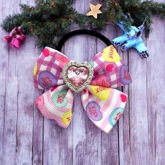 ヘアゴム リボン パステル ハート ラインストーン 星柄 オーガンジー