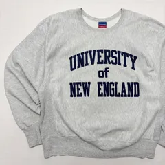 チャンピオン リバースウィーブ XL グレー カレッジ 3段プリント メキシコ製 Champion Reverse Weave スウェット 古着 トレーナー 90s 00s UNIVERSITY of NEW ENGLAND メンズ オーバー【3124ST】