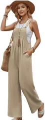 REG8（レグエイト） オーバーオール レディース サロペット ワイドパンツ ゆったり 体型カバー オールインワン 無地 春 夏 秋 カジュアル コーデ 着回し オシャレ (ベージュ,  M)