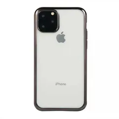 iPhone14Pro 対応 ケース カバー 背面タイプ ソフトケース クリアケース 透明 クリア フチ フレーム メタリック メッキ TPU素材 マイクロドット加工 密着痕防止 ブラック
