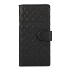 iPhone14ProMax 対応 ケース カバー 手帳タイプ キルティング パステルカラー ステッチ ダイヤ模様 かわいい マット 無地 レザー 合皮 マグネット開閉 カード収納 スタンド ブラック