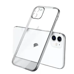 iPhone14ProMax 対応 背面タイプ ケース カバー 保護 フチカラー 縁 ゴールドメッキ クリア 透明 カメラレンズカバー シンプル おしゃれ 可愛い シルバー