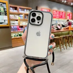 iPhone14ProMax 対応 ケース カバー 背面タイプ クリアケース 透明 スマホショルダー ショルダーストラップ 斜め掛け フチ シリコン シンプル かわいい おしゃれ ブラック