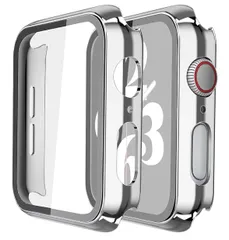 対応 Apple Watch Series 6 / SE3 (2025) / SE / SE2 / Series 5 ケース, 対応アップルウォッチ 6/SE3/SE2/SE/5/4 44mm 保護カバー ガラスフィルム 一体型 PC素材全面保護（シルバー ）