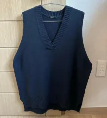 ネイビー Vネック リブ ベスト ユニセックス