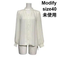 ◇ 未使用 モディファイ Modify フリルネックブラウス シャツ 長袖 シフォン ギャザー 白 ホワイト 40 L 11号 レディース S6B016のサムネイル
