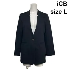 ◇ アイシービー iCB テーラードジャケット テーラードジャケット 長袖 Vネック シングルボタン 黒 綿混 L 11号 レディース S6B032