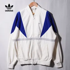 90s アディダス adidas ベロア トラックジャケット L 相当 ホワイト ブルー ヴィンテージ Vintage オールドアディダス ベロアジャケット ジャージ 雰囲気系 ストリート アメカジ 古着 K308