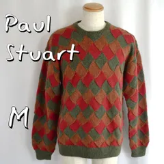 【美品】Paul Stuartポールスチュアート ヴィンテージ アルパカウール100％アーガイル総柄ハンドニットセーター M 赤レッド系【古着】【中古】【送料無料】