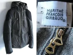 希少 MARITHE + FRANCOIS GIRBAUD マリテフランソワジルボー フェイクスエード切替 ウールツイード フード ダウンジャケット S チャコール