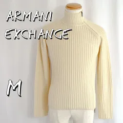 【極美品】ARMANI EXCHANGEアルマーニエクスチェンジ ウール混ハイネックジップアップニット M アイボリー【古着】【中古】【送料無料】