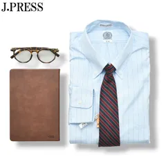 ジェイプレス J.PRESS PERFECT PLEATS 長袖 グラフチェック柄 ボタンダウン B.D. ドレスシャツ ワイシャツ Yシャツ ビジネス カジュアル 41-83 サックスブルー メンズ