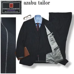 アザブテーラー 麻布テーラー azabu tailor HARRISONS of EDINBURGH MYSTIQUE ピンストライプ柄 シングル 3B 3ピース スーツ セットアップ 上下 春夏 ネイビー 52 メンズ