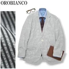 オロビアンコ OROBIANCO シアサッカー ストライプ シングル 2B アンコンジャケット シャドーカモフラージュ テーラードジャケット ブレザー 春夏 L ブラック x ホワイト メンズ