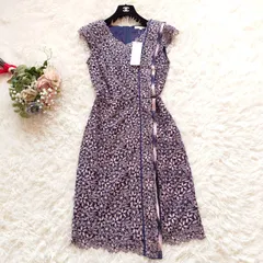 新品　エポカ　EPOCA　総レース　花柄　刺繍　膝丈　ワンピース　ドレス　フレンチスリーブ　ゴールドファスナー　美シルエット　Aライン　ネイビー　ピンク　40　L　定価¥83000　結婚式ドレス　パーティー　お呼ばれ　セレモニー　オケージョン　二次会