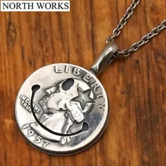 【新品】ノースワークス NORTH WORKS コイン ネックレス ペンダント 50cmチェーン付き  スマイルマーク ニコちゃん  片目が星印 ヴィンテージ25セント銀貨（ジョージ・ワシントン）シルバー 日本製 N-211-S-50【正規品】