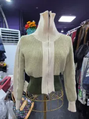 バイカラーニット ジップアップ カーディガン(m)