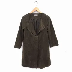 ドゥドゥ DOUDOU ノーカラー コート アウター ミドル フェイクスエード 比翼仕立て 無地 F カーキ /NT22