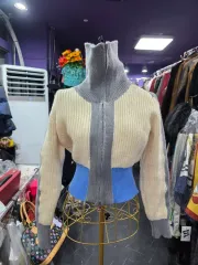 バイカラー ニット ジップアップ アウター (m)