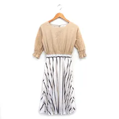 アンデミュウ Andemiu ワンピース フレア ロング シャーリング プリーツ シフォン ストライプ 七分袖 S ベージュ /NT19