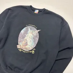90s USA製 天使 エンジェル スウェット XL 黒 JERZEES ジャージーズ アートプリント 宗教画風 ゴシック ブラック フェード 雰囲気系 古着 トレーナー ヴィンテージ メンズ レディース【3125ST】