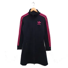 アディダス adidas ジャージ ワンピース フレア 長袖 ひざ丈 M ブラック 黒 ピンク /FT3