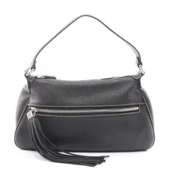 シャネル CHANEL ショルダーバッグ ブラック レザー CHANELロゴ フリンジ ショルダーバッグ レディース Used B