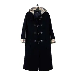 バーバリー ロンドン BURBERRY LONDON コート ダッフルコート ロング メルトン ウール 起毛 アウター ノバチェック柄 L 紺 ネイビー ベージュ 国内正規品