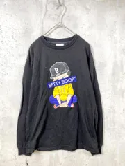 Betty Boop ベティ・ブープ ボックスロゴ 刺繍 プリント ロングスリーブ 長袖 Tシャツ sizeM/黒  ■■レディース