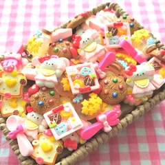 【224】100個 デコパーツ ミニチュア クッキー ドーナツ  スイーツ ねこ スプーン フォーク ミックス まとめ売り