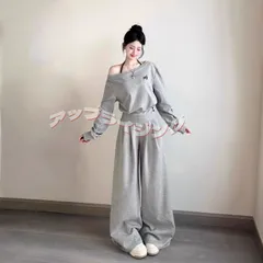 スウェット 上下セット オフショルダー パーカー セットアップ  レディース 春 初春 韓国風 ルーズ 着痩せ学生 カジュアル 普段着 スポーツ ウェア 大学 高校生 お出かけ コーディネート 962-3445