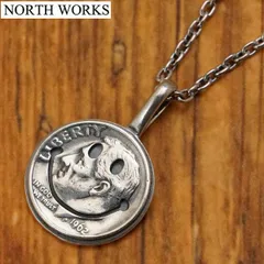【新品】ノースワークス NORTH WORKS コイン ネックレス ペンダント  50cmチェーン付き スマイルマーク ニコちゃん ヴィンテージ10セント銀貨（フランクリン・D・ルーズベルト）シルバー 日本製 N-009-S-50【正規品】