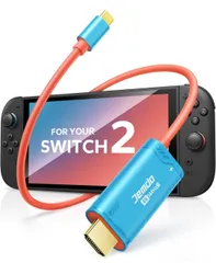 ★Switch 2 ドック付き HDMI変換ケーブル【2026年新登場】アップデート4K@144 Hz 48Gbps PD100W Type-C to HDMI変換 2m 直接テレビ出力対応 スイッチ2（V21.2.0対応） （青）