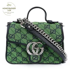 【中古】GUCCI グッチ GGキャンバス GGマーモント キャンバスxレザー 2WAYハンドバッグ グリーンxブラック 583571