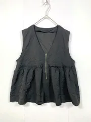 美品 1chaku イッチャク 定価9240円 Vネックペプラムタフタ ベスト size縦M横L/黒 ■■レディース
