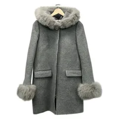 アプワイザーリッシェ コート サイズ2 M レディース美品  - グレー 長袖/ジップアップ/ビジュー/パール/ファー/フード取り外し可能/冬