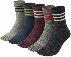 アシメディ 5足セット 靴下 メンズ 五本指ソックス 綿 フリーサイズ 24cm～28cm対応 男性 中厚手 作業用 蒸れない 破れにくい 丈夫な靴下 スポーツ 登山 紳士 ビジネス (レッド、ネイビー、グレー、ブラック、ライトグレー)