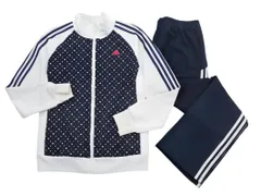 adidas アディダス ロゴ刺 ドット ジャージ上下 セットアップ sizeL/白ｘ紺 ◇■ レディース