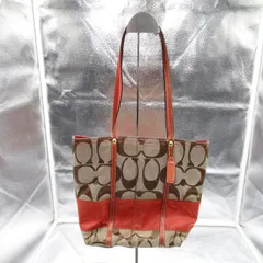 COACH コーチ シグネチャー柄 トートバッグ 肩がけ オレンジ系 茶色 本革