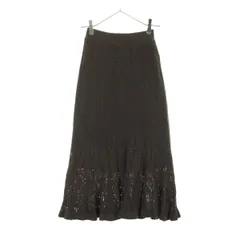 美品 nano universe ナノユニバース ミモレ丈 ウエストゴム 裾フレア 総レース ニット スカート 36 ブラウン レディース 古着