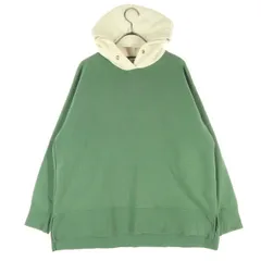 美品 coen コーエン バイカラー 裏起毛 長袖 スウェットパーカー M グリーン系 アイボリー レディース 古着