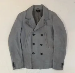 ディーゼル ブラック ゴールド リネン ダブル ブレステッド ピーコート グレー