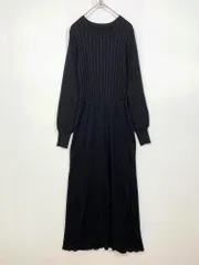 knit Jemade ニットジェメイド パフスリーブ ワイドリブ ロング ニット ワンピース 黒 ◇■レディース