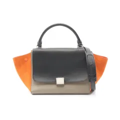 セリーヌ CELINE ハンドバッグ トラペーズ スモール ブラック/グレージュ/オレンジ レザー スウェード トラペーズ スモール レディース Used A