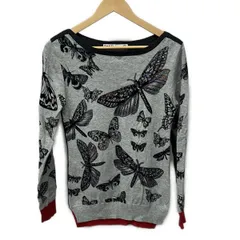 Desigual(デシグアル) 長袖セーター サイズM レディース美品  - ライトグレー×黒×レッド クルーネック/スパンコール/バタフライ(蝶)