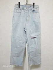 ライトブルー デニム ダメージ ズボン